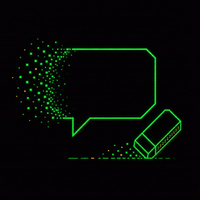 Icona di chat con una gomma per cancellare, illustrazione stile terminale CRT