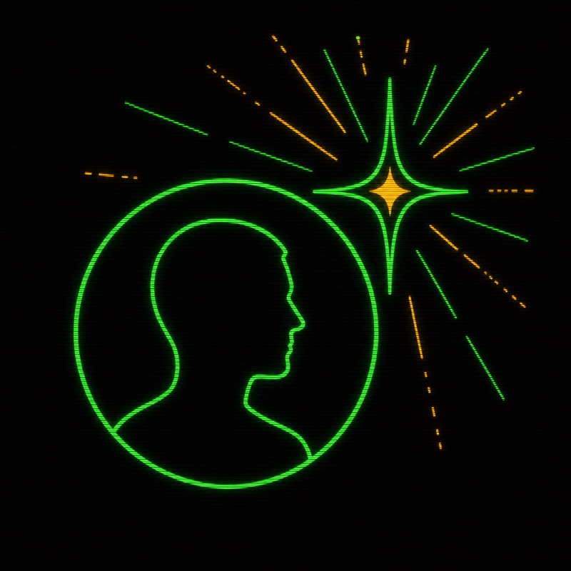 Icona di profilo con una scintilla e linee di scoperta, illustrazione stile terminale CRT