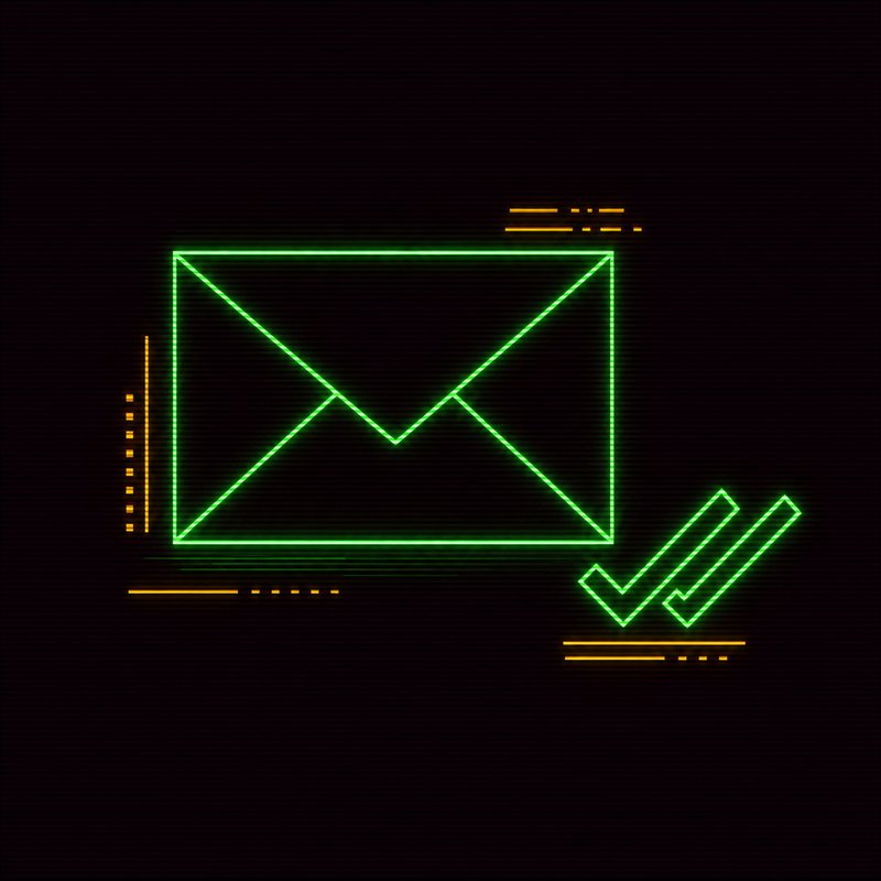 Icona di busta con doppio segno di spunta, illustrazione stile terminale CRT