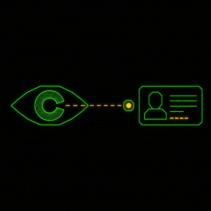 Icona di occhio che osserva un indicatore online, illustrazione stile terminale CRT