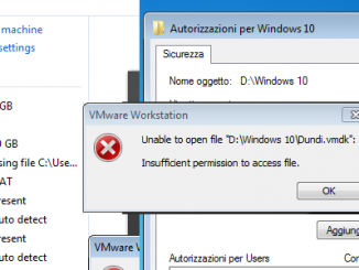 Soluzione vmware insufficient permission to access file