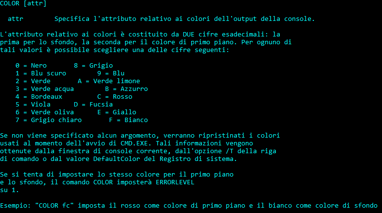 Cambia colori nel prompt dei comandi in windows 10