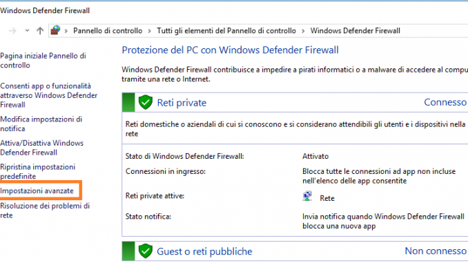 Windows firewall impostazioni avanzate