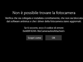 Errore fotocamera 0xa00f42440xc00d36d5 in windows 10