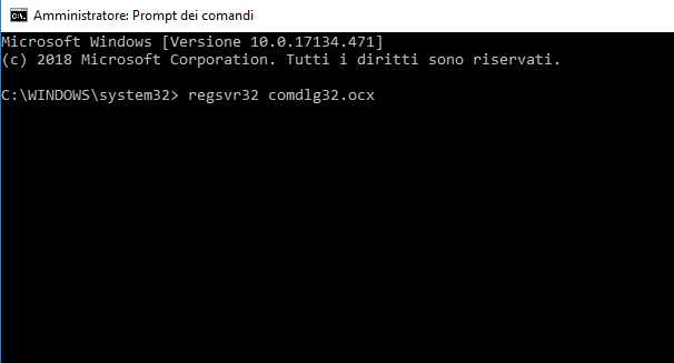 Prompt dei comandi regsvr32 comdlg32