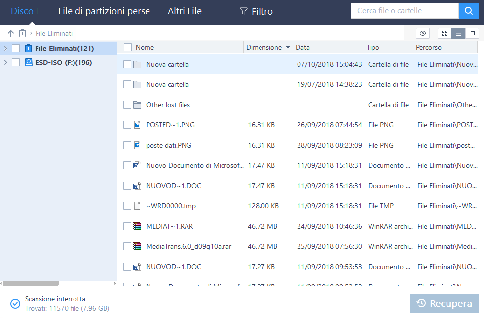 Ripristinare file cancellati