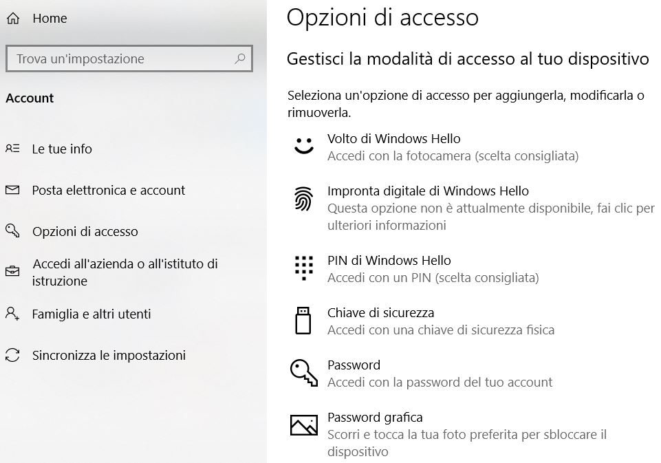 Come configurare windows hello in windows 10