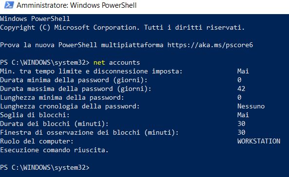 Come attivare la scadenza della password su windows 10 con powershell