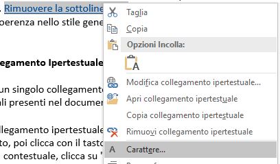 Word rimuovere linea collegamento ipertestuale