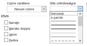 Word stile sottolineatura