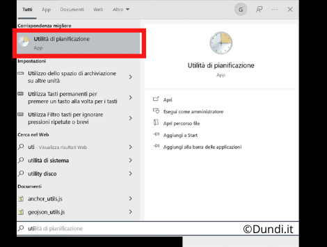 Avviare utilita di pianificazione