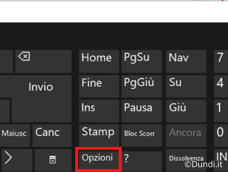Clicca su opzioni