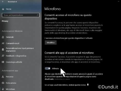 Controlla che consenti alle app di accedere al microfono sia attivata Controlla che consenti alle app di accedere al microfono sia attivata