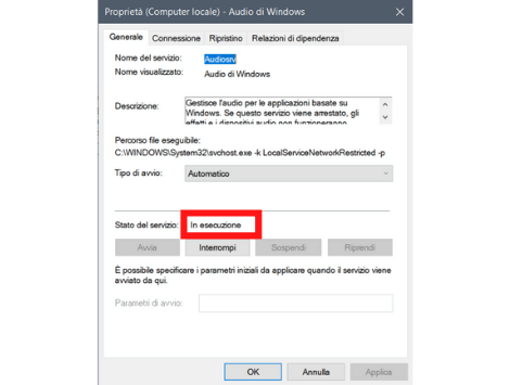 Controlla che lo stato sia in esecuzione Controlla che lo stato sia in esecuzione