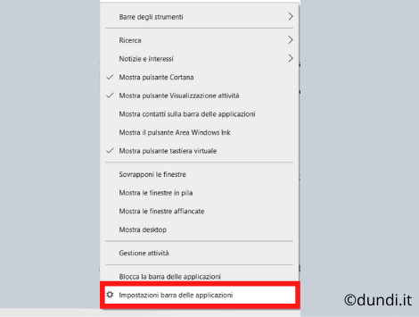 Impostazioni barra applicazioni