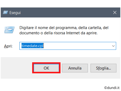 Digita timedate.cpl