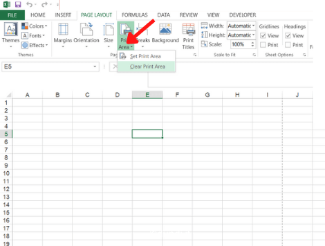 Libera e seleziona area di stampa in excel
