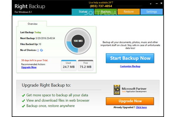 Right backup software pagina iniziale