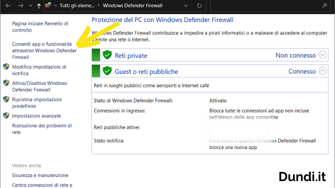 Consenti app attraverso windows def firewall